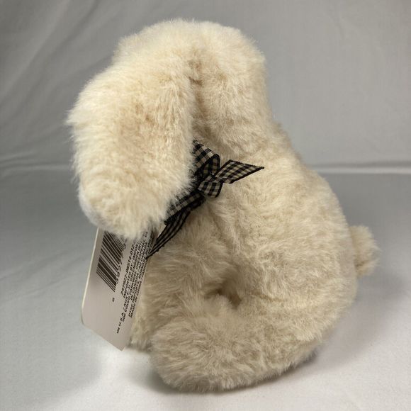 6" Cream Colored Baby Bunny Black and Cream Check Bow Stuffed Animal - Picture 7 of 12